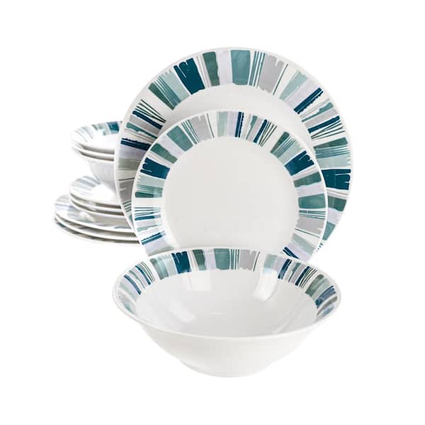 Gibson Home Orleans 12-Piece Round Ceramic Dinnerware Set in Blue Service for 4