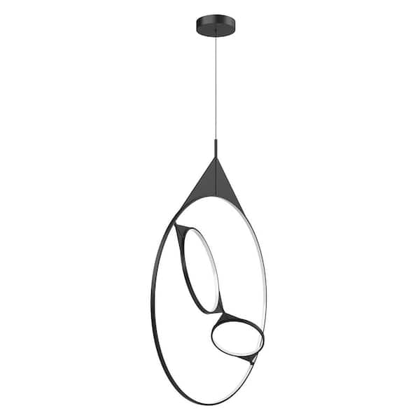 KUZCO Serif 36 in. 1 Light 62-Watt Black Integrated LED Pendant Light