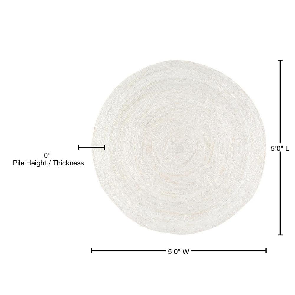 Off-White Round Hand Woven Jute Area Rug