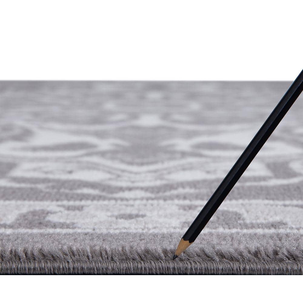 Gray Rectangular Medallion Synthetic Easy Care Area Rug