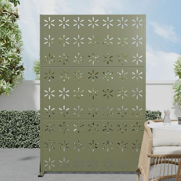 72 in. x 47 in. Outdoor Green Metal Privacy Screen Garden Fence in Star Pattern