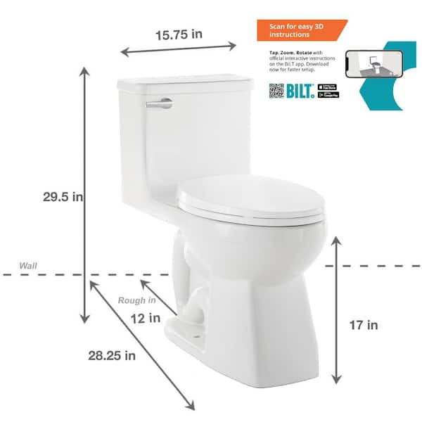 Power Flush 12 in. Rough In 1-Piece 1.28 GPF Single Flush Elongated Toilet in White, Seat Included