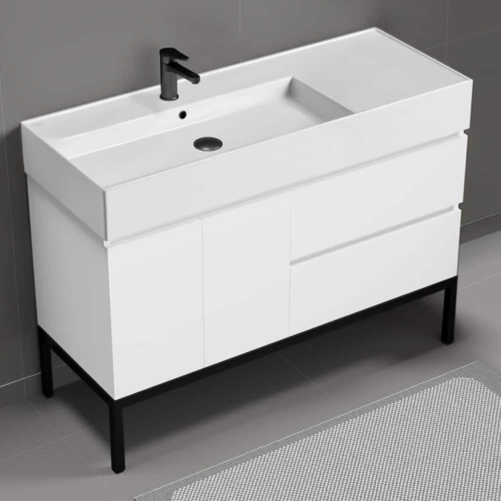 Gloss White Ceramic Single Basin Freestanding Vanity Set