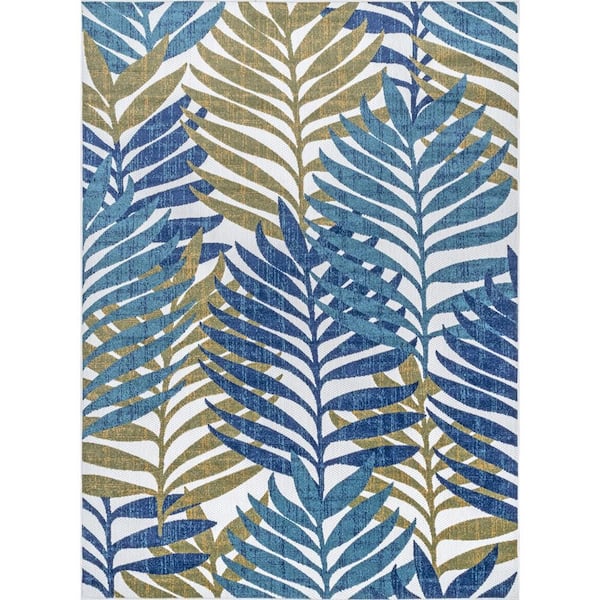 nuLOOM Hanni Leaves Indoor/Outdoor Machine Washable Green 5 ft. x 8 ft. Coastal Area Rug