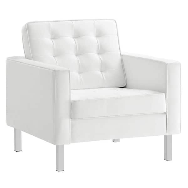 Loft Silver White Tufted Button Upholstered Faux Leather Armchair