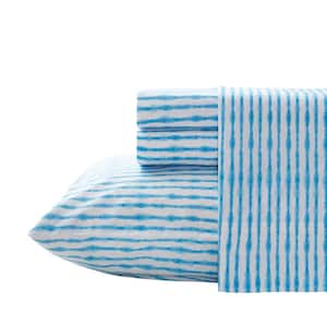 Tie Dye Stripe 3-Piece Blue Cotton Twin Sheet Set