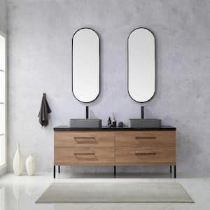 Trento 72 in. W x 21.7 in. D x 34.6 in. H Double Concrete(S) Sink Bath Vanity in North Oak with Black Sintered Top