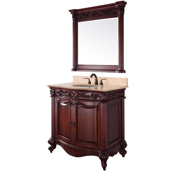 Wyndham Collection Eleanor 37 in. Vanity in Cherry with Marble Vanity Top in Ivory and Mirror-DISCONTINUED