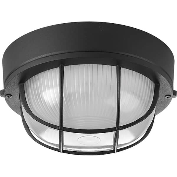 Progress Lighting Bulkheads Collection 1-Light Black Flush Mount with Etched Ribbed Glass Lens