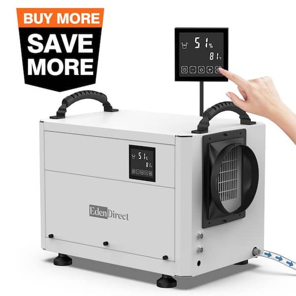 Edendirect 125 pt. 2,000 sq.ft. Bucketless Dehumidifier in Whites with Detachable Controller, Drain Hose for Basement, Crawlspace