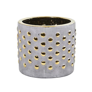 7 in. Regal Stone Hobnail Planter with Gold Accents