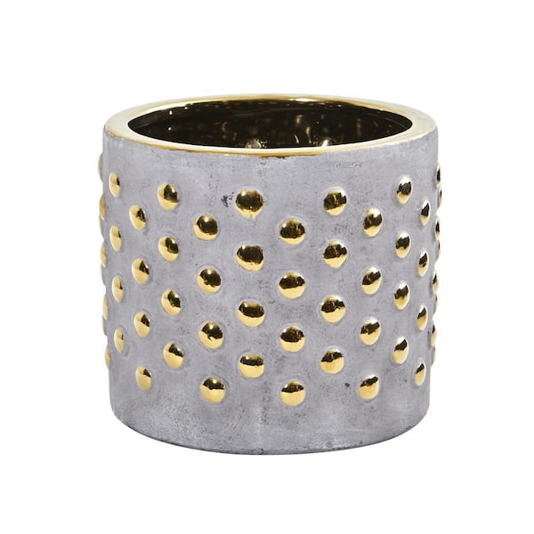 Nearly Natural 7 in. Regal Stone Hobnail Planter with Gold Accents
