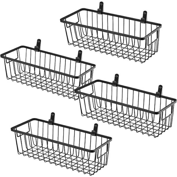 Unbranded Black 11 in. x 3.5 in. Metal Decorative Basket Set of 4 with Wall Mount