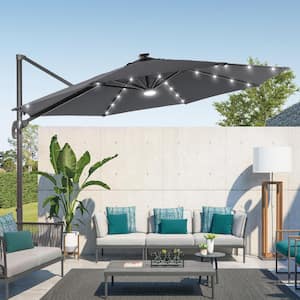 Anthracite Premium 11FT LED Cantilever Patio Umbrella - Outdoor Comfort with 360° Rotation and Canopy Angle Adjustment