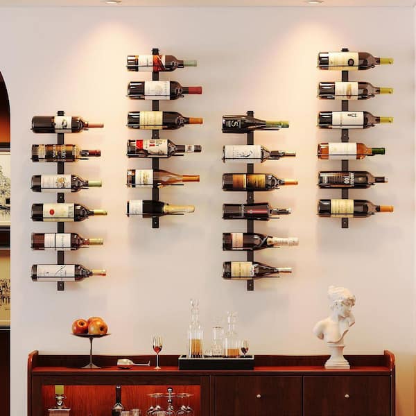 Angel Sar 10.2 in. W Black 12-Bottle Wall-Mounted Wine Rack, Detachable Storage Organizer for Dining Room, Bar, Wine Cellar