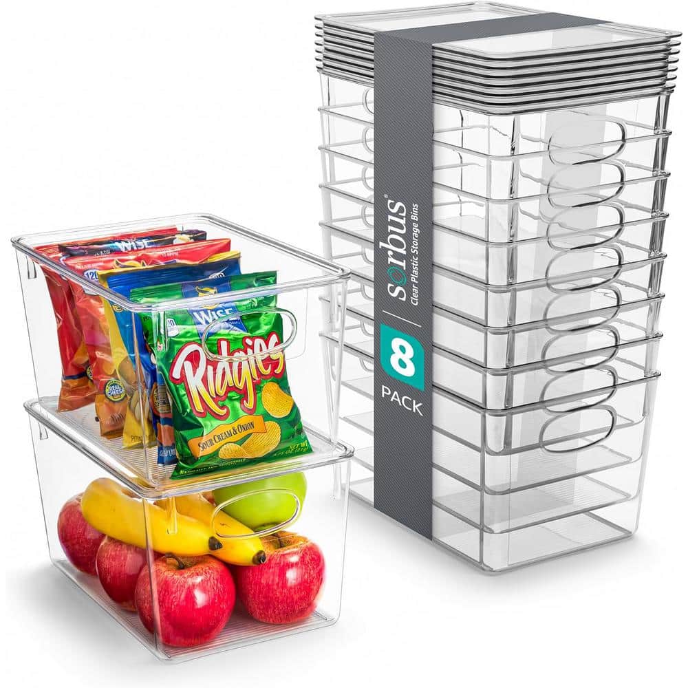 Clear Stackable Plastic Storage Bins with Lids, Set of 8