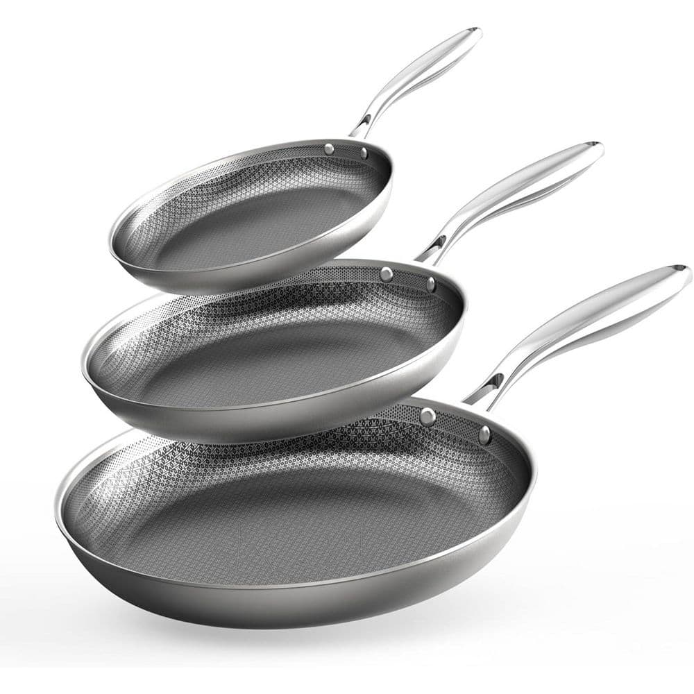 Tri Ply Stainless Steel Nonstick Frying Pan and Skillet Set Induction Oven Safe Stay Cool Handles 3-Pack - Thumbnail 2