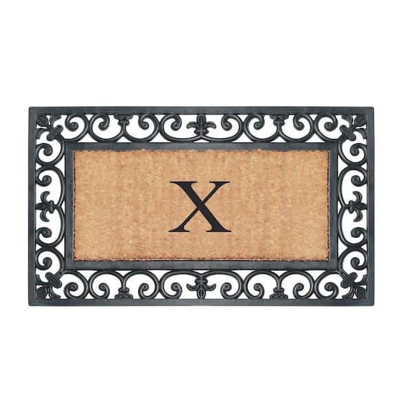 A1 Home Collections A1hc Stylish Leaf Border Black 23 in. x 38 in. Rubber and Coir Large Outdoor Durable Monogrammed G Door Mat