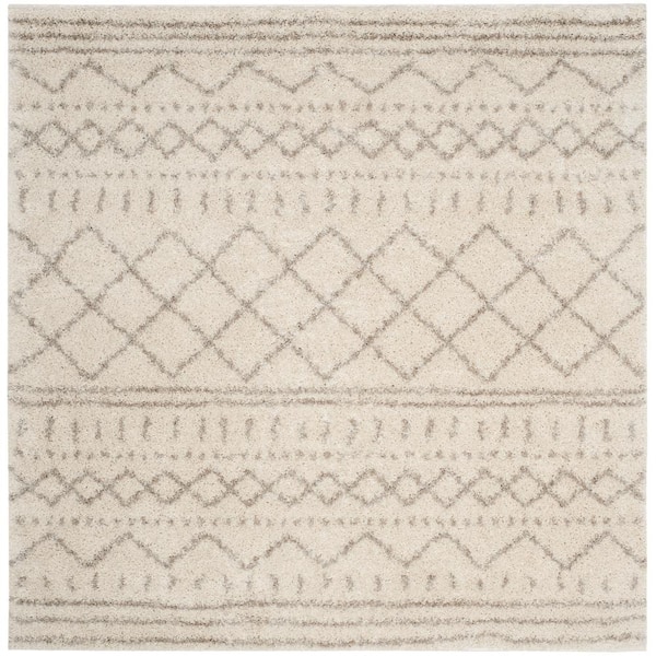 Arizona Shag 8 ft. x 8 ft. Square Ivory/Beige Geometric Lodge Area Rug