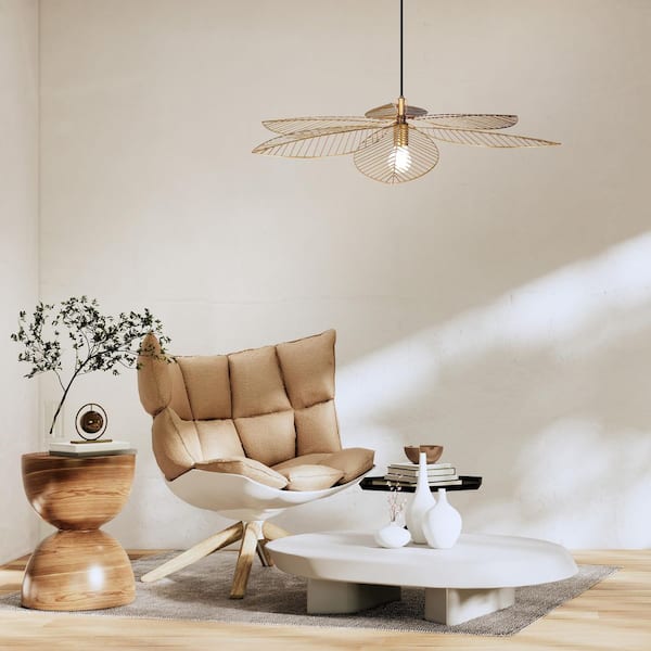 River of Goods Aya 40-Watt 1-Light Antique Brass Shaded Pendant Light with Antique Brass Cutout Metal Dome Shade