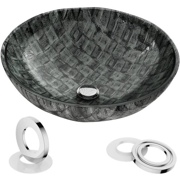 EPOWP - Artistic Gray Glass Round Vessel Sink with Pop-Up Drain
