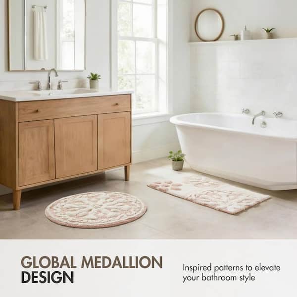 Marrakesh 20 in. x 30 in. Pink Medallion Tufted Cotton Rectangle Bath Rug