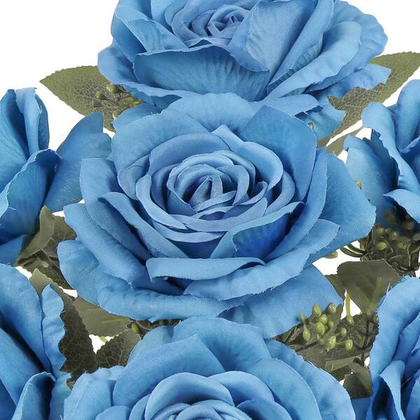 LIVING LUXURY 17 in. Deluxe Blue Artificial Elegant Rose Flower