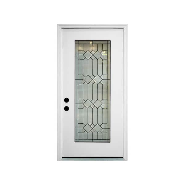 36 in. x 80 in. 1 Lite White Left-Hand Inswing Clear Glass Fiberglass Prehung Front Door with Hinge, Threshold