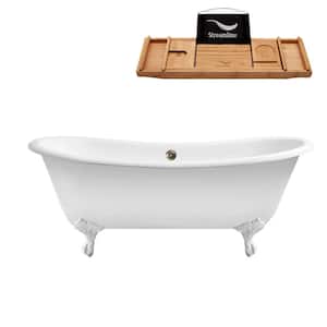 71 in. Cast Iron Clawfoot Non-Whirlpool Bathtub in Glossy White with Brushed Nickel Drain and Glossy White Clawfeet