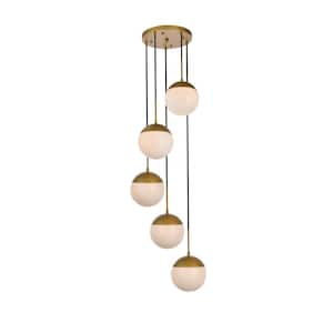 Timeless Home Ellie 5-Light Brass Pendant with 8 in. W x 7.5 in. H Frosted Glass Shade