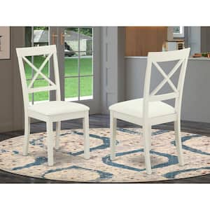 Linen White Faux Leather Upholstered Wooden Chairs With Cushion, (Set of 2)