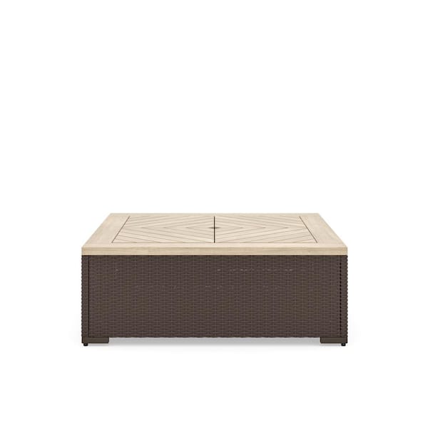 HOMESTYLES Palm Spring Brown Wicker Outdoor Coffee Table with Wood Top