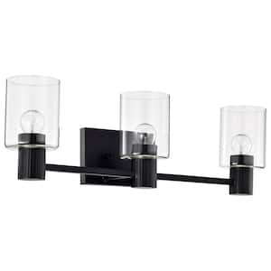 Clarksville 24 in. 3-Light Matte Black Transitional Vanity Light with Clear Glass Shade