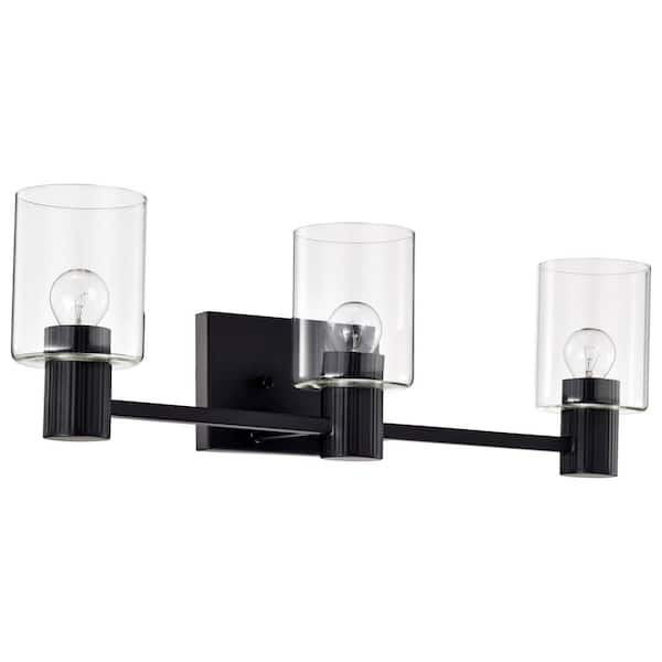 SATCO Clarksville 24 in. 3-Light Matte Black Transitional Vanity Light with Clear Glass Shade