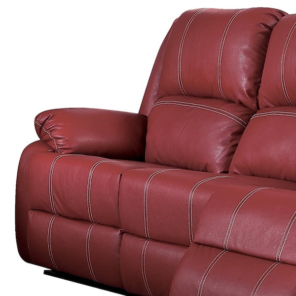 Acme Furniture Zuriel 81 in. Red Flared Arm Faux Leather Rectangle