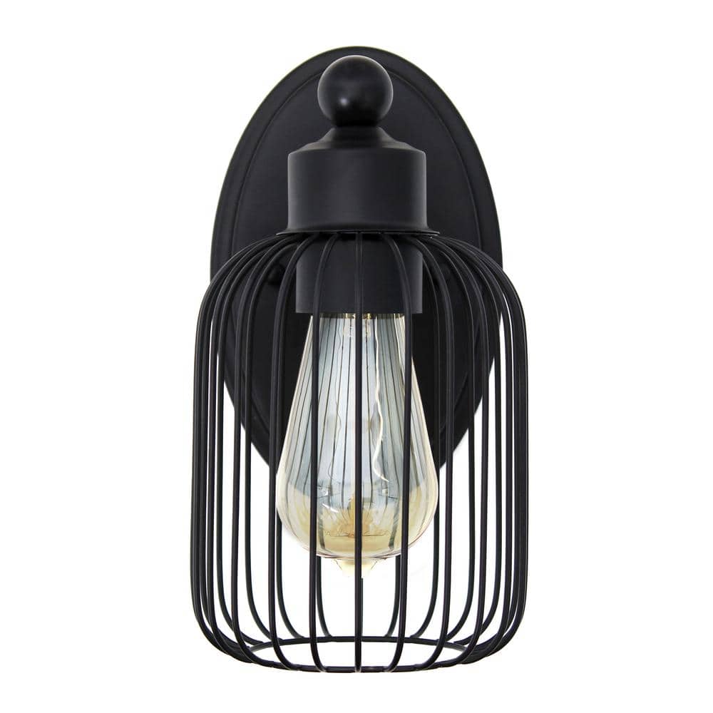 6.5 in. 1 Light Black Industrial Farmhouse Metal Birdcage Wall Sconce with 