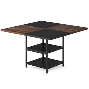 Roesler Rustic Brown & Black Wood 47 In. 4 Legs Square Dining Table with Storage Shelves Kitchen Dining Table Seats 4