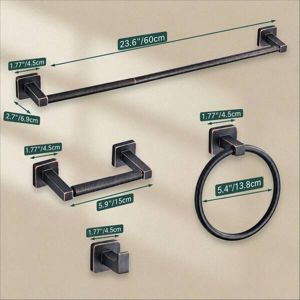 4-Piece 23.6 in. Stainless Steel Bathroom Hardware Set Robe Towel Hooks Toilet Paper Holder in Oil Rubbed Bronze