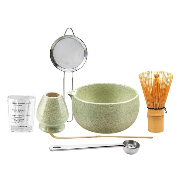 Matcha Whisk Set with Bowl, Ceramic Making Kit Includes Bamboo Whisk Holder Sifter Scoop Measuring Spoon Cup