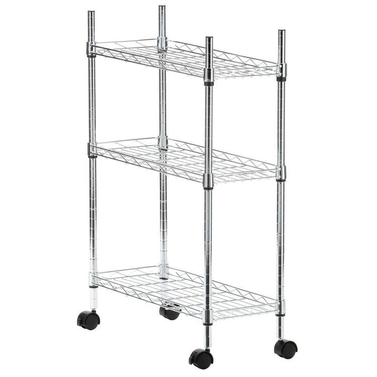 Whitmor Chrome 3-Tier Rolling Metal Garage Storage Shelving Unit (10 in ...