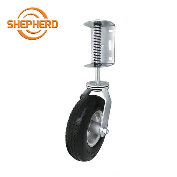 Shepherd 8 in. Black Rubber and Steel Pneumatic Swivel Gate Caster with Spring-Loaded Bracket and 200 lbs. Load Rating