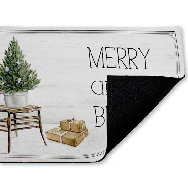 Winter in Aspen Merry and Bright White 18 in. x 30 in. Polyester Non-Slip Outdoor Door Mat