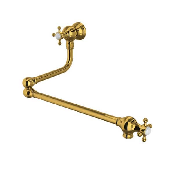 Edwardian Wall Mount Pot Filler in Unlacquered Brass