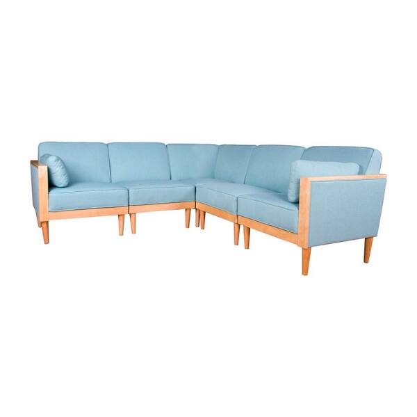 Noble House Pembroke Contemporary 5-Piece Sky Blue Fabric Sectional Sofa Set