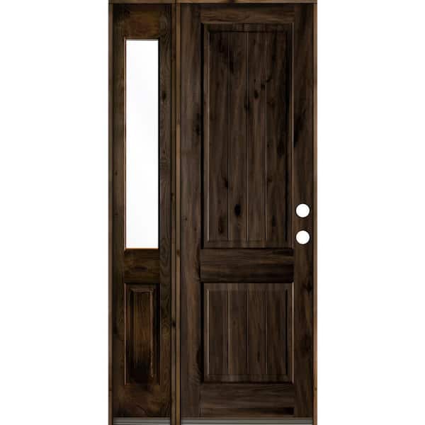 Krosswood Doors 44 in. x 96 in. Rustic Knotty Alder 2 Panel Left-Hand/Inswing Clear Glass Black Stain Wood Prehung Front Door w/Sidelite