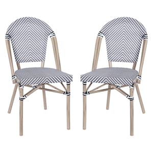 Brown Aluminum Outdoor Dining Chair in White Set of 2