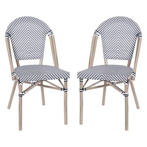 Black Aluminum Outdoor Dining Chair in White Set of 2