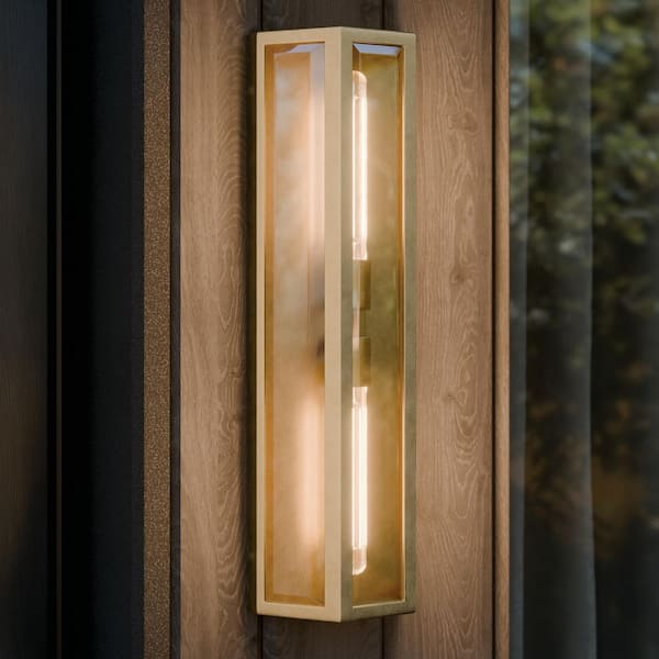 Berens 24 in. 2-Light Outdoor Wall Light with Clear Glass in Natural Brass