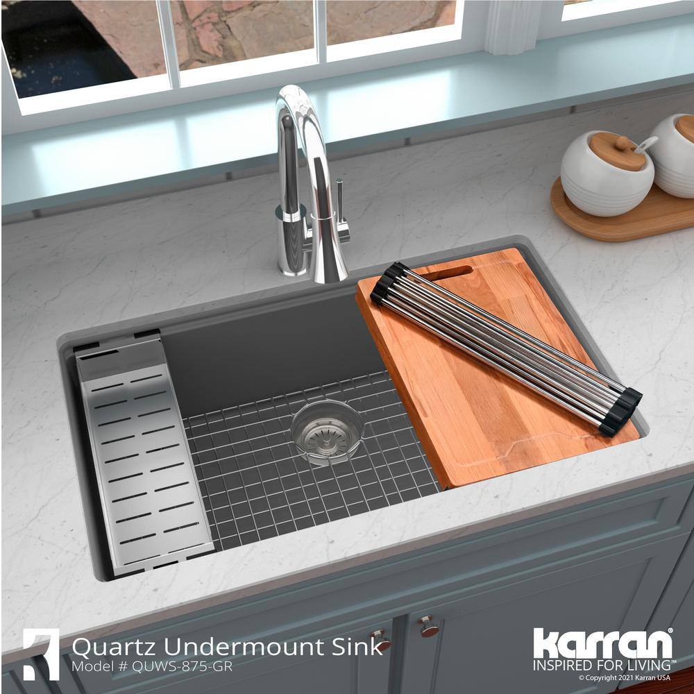 Gray Quartz Single Bowl Undermount Workstation Kitchen Sink
