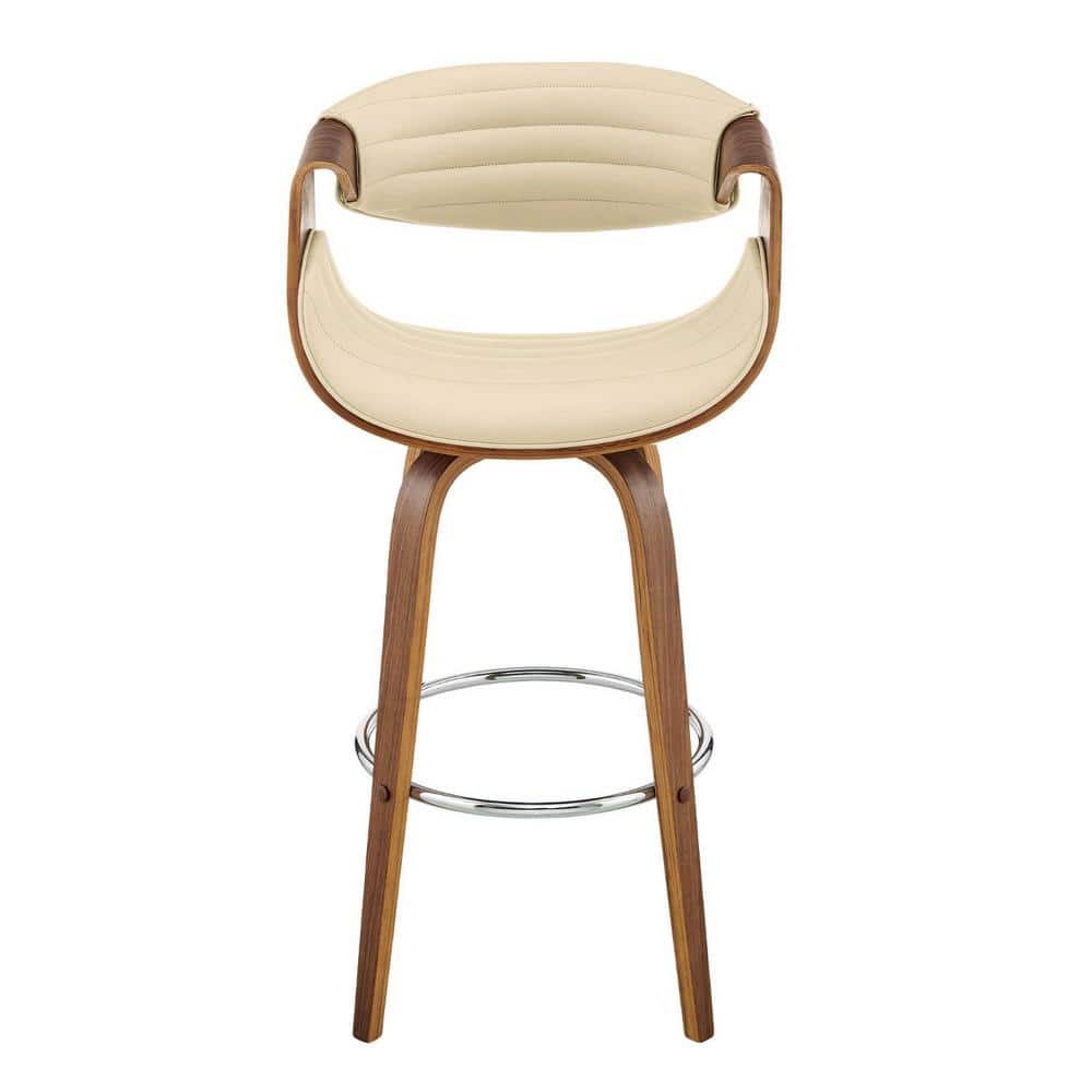 HomeRoots 30 in. Cream Faux Leather and Walnut Wood Retro Chic Bar